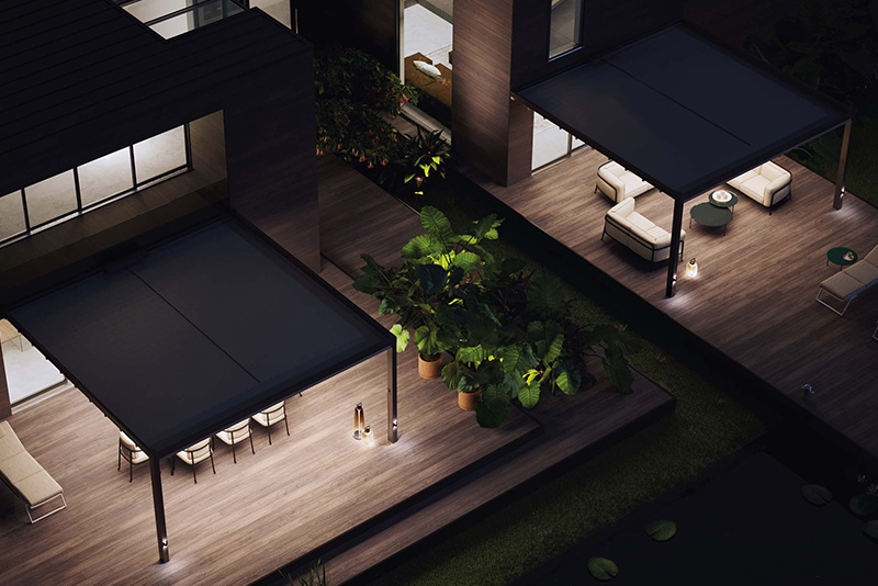 pergola világítás, Fényjáték a pergola alatt Hangulatos terasz LED világítással